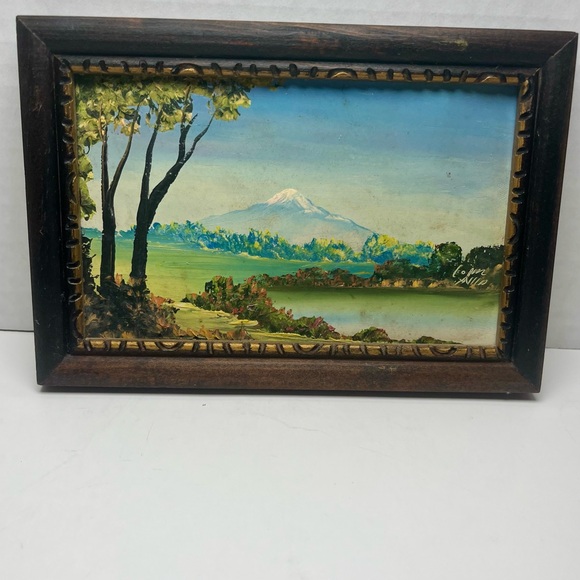 Framed Jorge Lopez Avila Small Painting Hand Painted Signed Mountain View - Picture 1 of 11